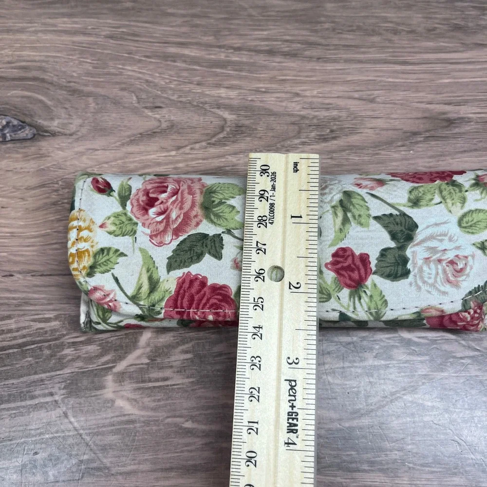 Eyeglass Case Cream Red Floral Rose Print Fabric Padded Case